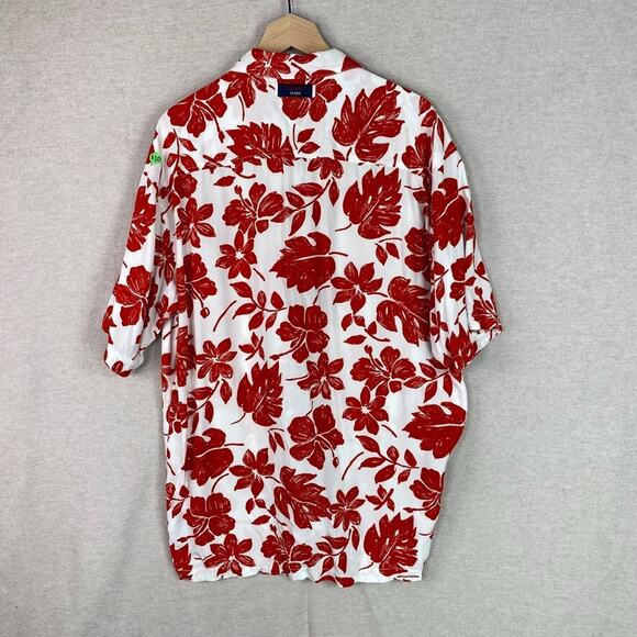 Vintage Tommy Hilfiger Mens Button Up Hawaiian Shirt Size L Tropical Red Floral - Picture 6 of 9